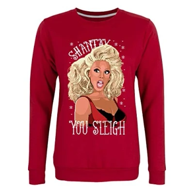 Image of Grindstore Women&#039;s Shantay You Sleigh Drag Queen Christmas Jumper Sweater Red
