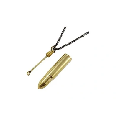 Image of Secret Bullet Snuff Spoon Capsule Pendant Necklace Safe Stash Gold