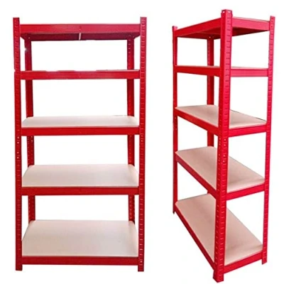 Image of Heavy Duty Red Racking Shelving Unit Layout and Height Adjustable Boltless Bay Metal Storage Shelves Up to 175KG per Shelf Freestanding Garage (150x70x30cm)