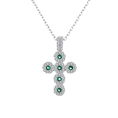 Image of Belons Cross Necklace Girls Women 925 Sterling Silver Pendant with Green Cubic Zirconia 18&quot; Chain