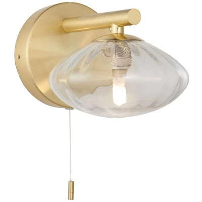 Image of Oristano Bathroom Glass Wall Lamp, Satin Brass Plate, Ribbed Glass, IP44