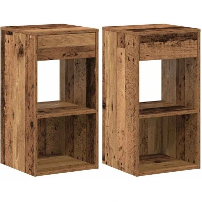 Image of vidaXL Bedside Cabinets with Drawer Old Wood Nightstands, Modern Bedroom Storage, 35x34x66.5 cm Engineered Style