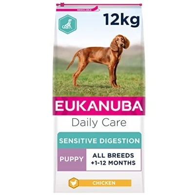 Image of Eukanuba Sensitive Digestion Highly Digestible Complete Dry Dog Food for Puppy Dogs with Chicken 12 kg
