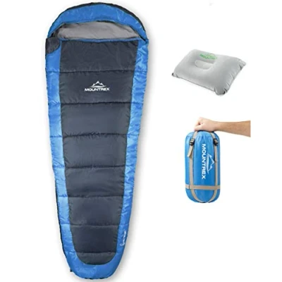Image of MOUNTREX® Sleeping Bag Ultralight &amp; Compact (850 g) Outdoor Summer Mummy (205 x 75 cm) Small Pack Size and Lightweight for Teenagers Adults + Bonus Travel