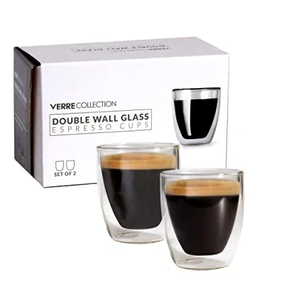 Image of Verre Collection Double Wall Glass Espresso Latte Cappuccino Mug, Coffee Cup Set of 2 (2, 2.7 oz) (80 ml)