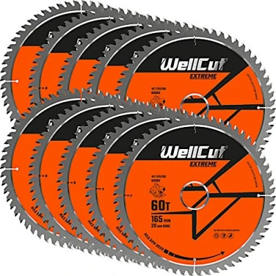 Image of WellCut TCT Saw Blade 165mm x 60T 20mm Bore Suitable for DSS610, DSS611, DCS391, HD18CS, M18CS55 Pack of 10