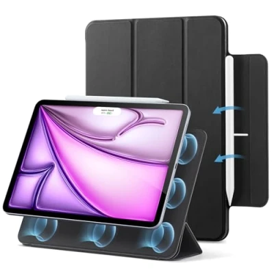 Image of ESR Magnetic Case for iPad Air 13 Inch M2 2024, Pro 12.9 (2022/2021, 6th/5th Gen), Powerful Attachment, Slim Trifold Stand Case, Supports Pencil Pro/USB C, Rebound Series, Black