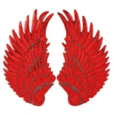 Image of Zhiheng 1 Pair Jumbo Angel Wings Sequin Patches Iron on Sew Appliques Embroidered Motif for DIY Clothing Accessories (Red)