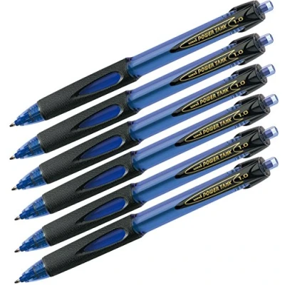 Image of uni ball® Powertank Ballpoint Pen with Push Mechanism, Stroke Width 0.4 mm, Ink Colour: Red, 6 Stück blau, 1 item