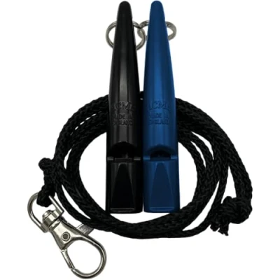 Image of ACME Dog Whistle No. 210.5 with Band Double Pack 2 Whistles Including Bands Ideal for Recall Loud and Far reaching (Black + Snorkel Blue)