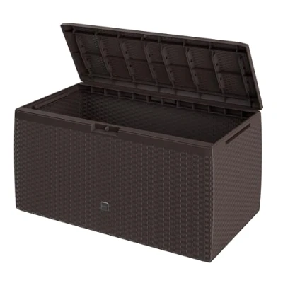 Image of Casaria® 290L Outdoor Garden Storage Box Weather &amp; uv Resistant Easy Assembly Secure Lid 6 Rollers Ideal for Cushions Accessories Rato plus brown