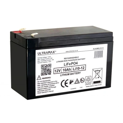 Image of Ultramax LI10 12, 12v 10Ah Lithium Iron Phosphate (LiFePO4) Battery 10A Max. Charge &amp; Discharge Current Weight 1.2 Kg