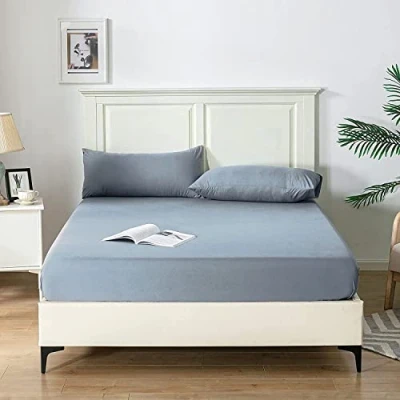 Image of Good Nite Double Fitted Sheet Bed Sheets 25CM Extra Deep Pocket Soft and Breathable Bedding (Blue Gray, Double)