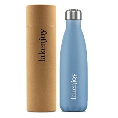 Image of Laken Joy Thermal Water Bottle, 18/8 Stainless Steel Thermos Flask with Double Insulation, Narrow Mouth, 12 Hours Heat and 24 Cold, 500 ml, Blue