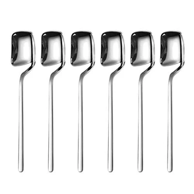 Image of IQCWOOD Demitasse Spoons, Espresso 5.6 Inches 18/10 Stainless Steel Mini Spoons Tea Small Coffee Dessert Honey Tiny for Coffee, Set of 6