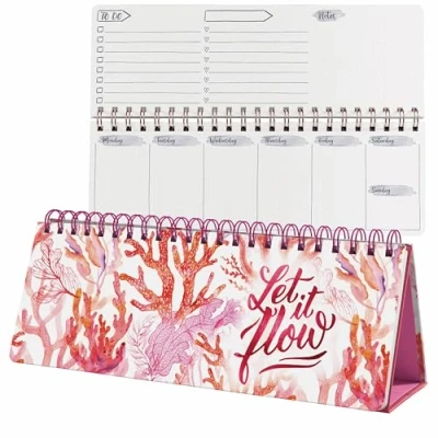 Image of SIGEL JP104 Jolie Weekly planner undated, Underwater Miracles, 100 gsm, 30 x 11,4 cm, hardcover, 124 pages, coral, violet, Pink