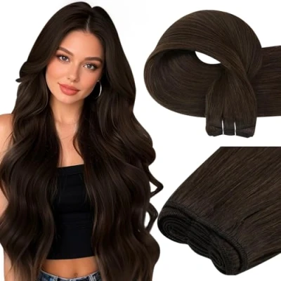Image of Easyouth Weft Hair Extensions Human Brown Double Sew in Real Darkest 20 Inch 100g