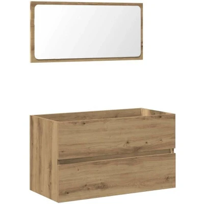 Image of vidaXL bathroom cabinet with mirror artisan oak engineered wood wall mounted storage unit modern style 80 x 38.5 45 cm