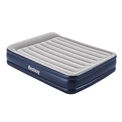 Image of Bestway Tritech Airbed Inflatable Mattress with Built in Pillow Fast Inflation Air Pump Carrying Bag, Standard Height Queen, Blue &amp; Grey, One Size, 203 x 152 46cm