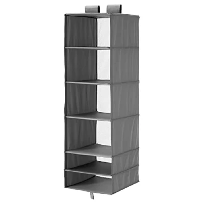 Image of SKUBB Clothes Storage Organizer With 6 Compartments Hanging Dark Grey 35x45x125 cm + FREE TSA SHOE BAG