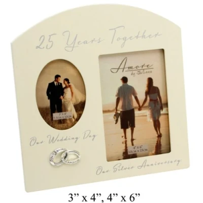 Image of Amore 25th Anniversary Silver Wedding Cream MDF 6x4&quot; Double Photo Frame FW82925