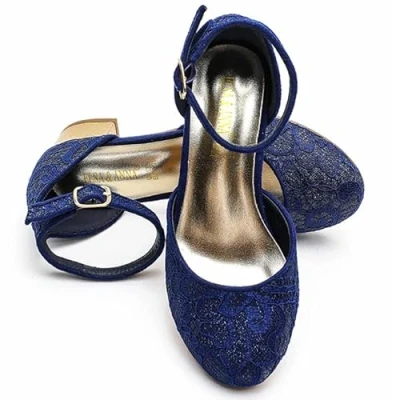 Image of Elsa &amp; ANNA Snow Queen Princess Shoes 3cm Heeled Dress Up Sparkle Crystals Fancy for Parties Birthdays, Cosplay Kids High Heels​​ (BLU2101)