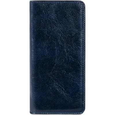 Image of Time Resistance Leahter Wallet Blue Full Grain Leather Suit Breast Pocket Tall Billfold Card Luxurious Slim Made in Italy