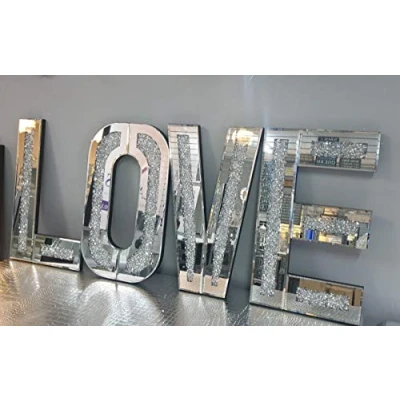 Image of Touch of Vogue™ Mirrored Diamond LOVE Letters Crushed Crystal Mirror Wall Art
