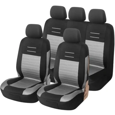 Image of Upgrade4cars Car Seat Covers Full Set Universal Black Grey Washable Cover for Front Seats, Rear Bench &amp; Headrest Interior Accessories Women and Men