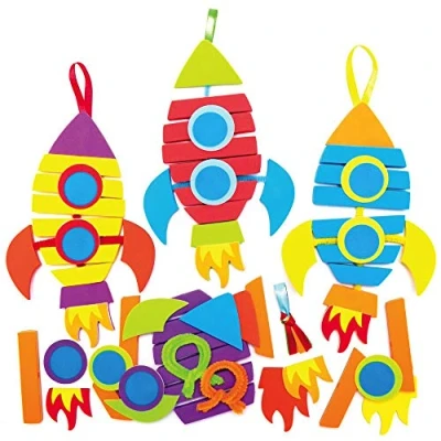 Image of Baker Ross AX194 Rocket Stacking Decoration Kits Pack of 6, Make Your Own Ornaments for Kids Craft Activities or Art Parties and Small Gifts