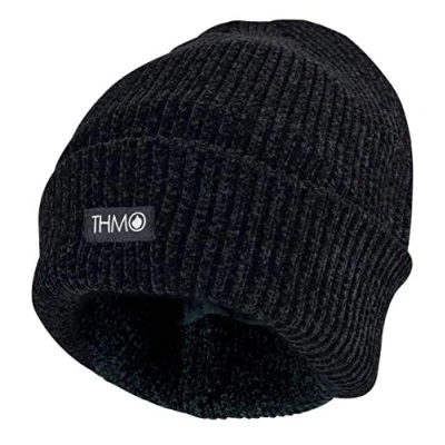 Image of THMO Ladies Winter Warm Thermal 40g 3M Thinsulate Insulation Lined Chenille Beanie Hat (One Size, Black)