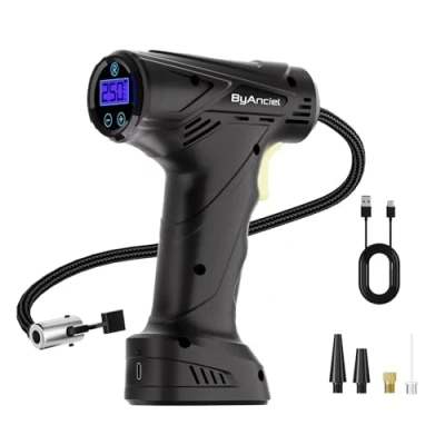Image of Tyre Inflator Portable Air Compressor, 6000mAh Cordless Electric Pump with Digital Pressure Gauge, LED Light, Auto Shutoff, Rechargeable Battery for Car Motorcycle Bicycle Ball