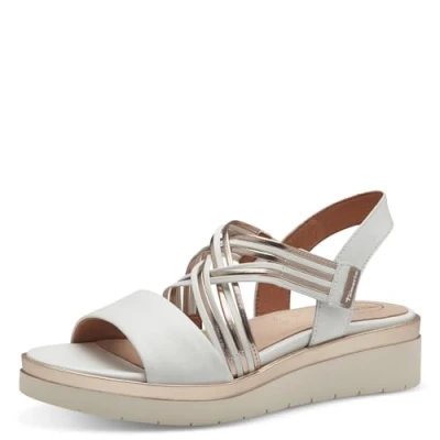 Image of TAMARIS Women&#039;s 8 88707 42 Wedge Sandal, White Rosegold, 3.5 UK