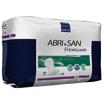 Image of Abena Abri San Premium Mens &amp; Womens Incontinence Pads, Breathable Comfortable, Fast Absorption, Discreet Effective Shaped Pads for Men/Women 5, 1200ml Absorbency, 36PK