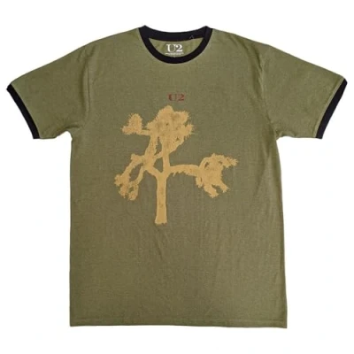 Image of Rock Off officially licensed products U2 Joshua Tree Europe Tour 1987 Ringer T Shirt L Green