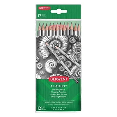 Image of Derwent Academy Graphite Sketching Pencils, Set of 12, Wallet, 6B 5H Degrees,
