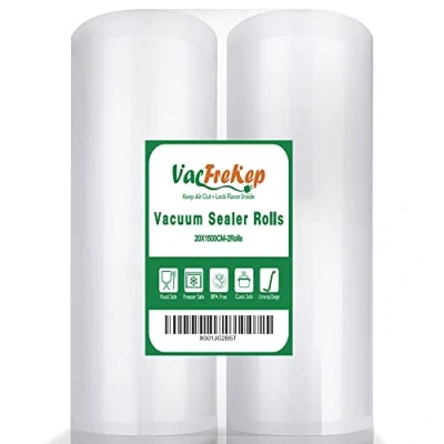 Image of VacFreKep 2 Pack 20cmx15m Vacuum Sealer Bags Rolls for Food,Commercial Grade, BPA Free,Puncture Prevention,Great Sous Vide