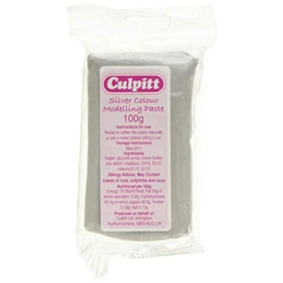 Image of CULPITT Metallic Colour Food Modelling Pastes, Sugar Paste for Celebration Cake Models, Hearts, Stars, Flowers, Leaves, &amp; Floral Gums That Set Hard a Shimmering Finish SIlver 100g