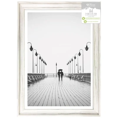 Image of Design Group White Solitaire Shabby Chic Distressed Wood Styrene Photo Frames A4 Certificate