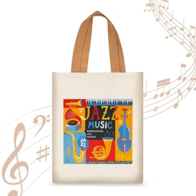 Image of KingPoint Musical Note Tote Bag Shoulder Women Shopping Big Capacity Casual Velvet Handbags for Music Lover