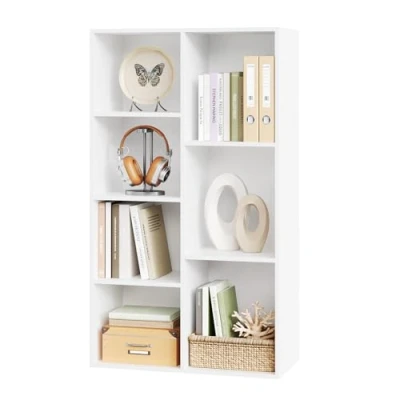 Image of WOLTU 4 Tier Wooden Bookcase Book Display Shelves Storage Cloth Organizer Cube Shelves,7 Cubes,White Rack for Office,Living Room,Bedroom,Study Room