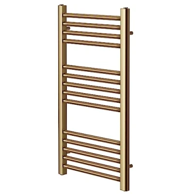 Image of Greened House Brushed Brass Straight Heated Towel Rail 400mm Wide x 800mm High Flat Central Heating Bathtoom Radiator