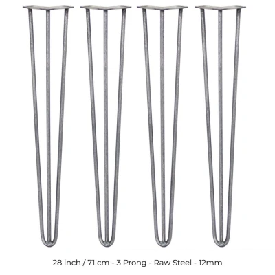 Image of MonsterShop 4 x 28&quot; Hairpin Legs 3 Prong 12mm Raw Steel