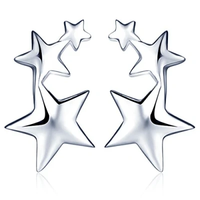 Image of Infinite U 925 Sterling Silver 3 Pentagrams Stars Ear Studs Earrings Earbob for Women/Girls,