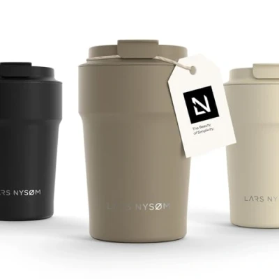 Image of LARS NYSØM Thermo Coffee Mug to Go 13oz Travel 0.38 Liter with Insulation Leak Proof Stainless Steel Thermal Tumbler for and Tea on The (Taupe Brown, 380ml)