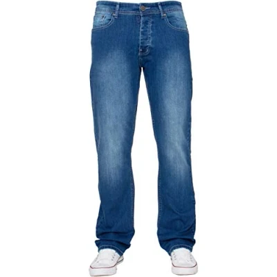 Image of New Mens ENZO Stretch Straight Leg Regular Fit Classic Basic Denim Jeans (32W x 34L, Light Blue)