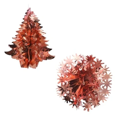 Image of Christmas Foil Ceiling Decorations 30cm Tree and Ball Set Rose Gold