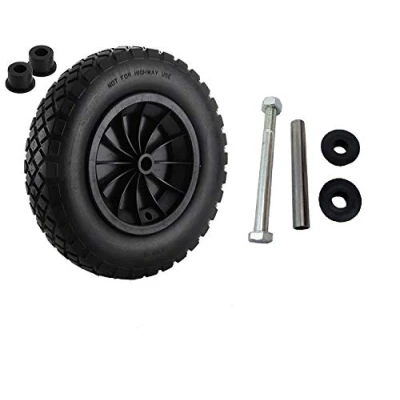 Image of KetoPlastics PU 14&quot; Puncture Proof Solid Industrial Wheelbarrow Wheel Tyre 3.5 8 Light Weight BLACK + 130MM AXLE SET