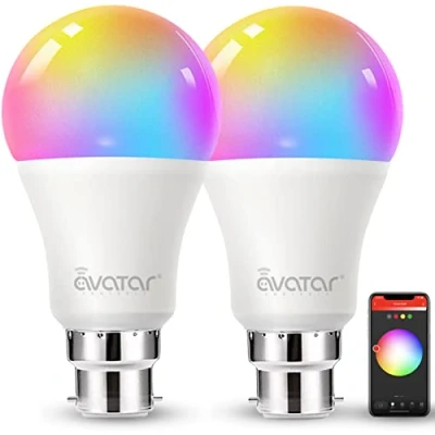 Image of Avatar Controls Smart Bulb Alexa Light Bulbs B22 Bayonet, Colour Changing WiFi LED Lamp 9W Set of 2 [Energy Class F], White