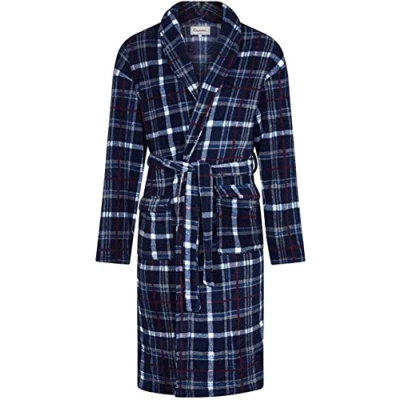 Image of Champion Mens Bayswater Check Fleece Dressing Gown (as8, alpha, m, l, regular, Navy)